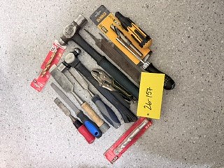 26-157 Various Tools (ball pin hammers x2, drill bits & Chisels)
